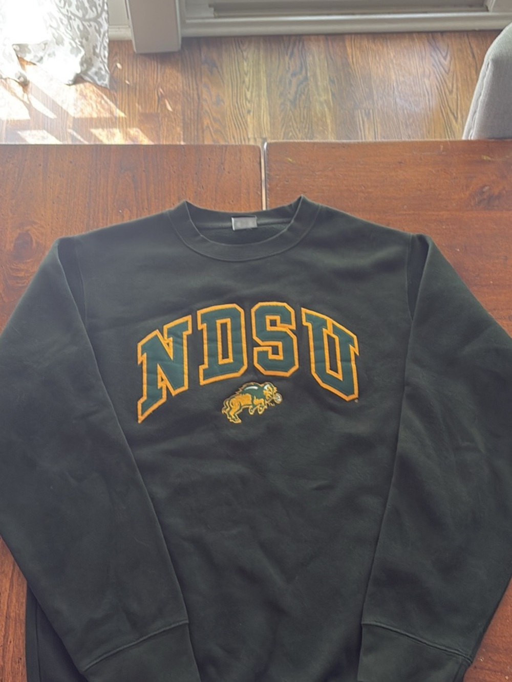 NDSU Men's Crewneck Sweatshirt in Dark Green with Gold Lettering